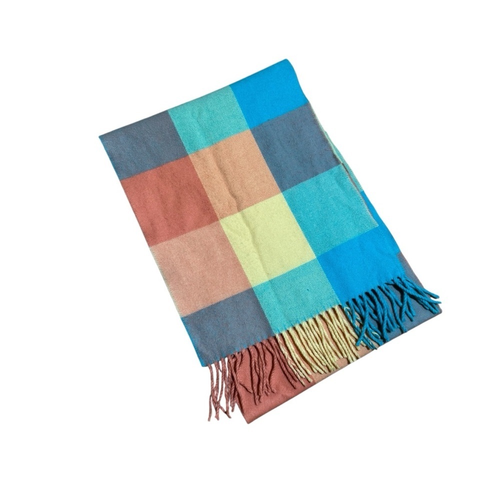 SCOTLAND Made 100% Cashmere Scarf Plaid Check Multicolored Winter Warm OS - Picture 2 of 4